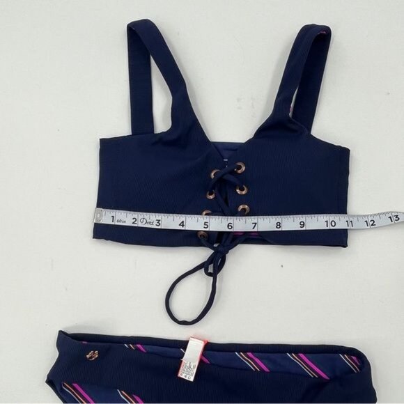 New Maaji Ink Blue Rib Dazzling 2 piece Bikini set 4 way reversable. -Size Small - Picture 10 of 11